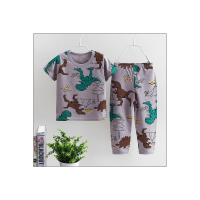Thin home clothes set short-sleeved and long pants combination medium and large children's underwear set 2 pieces  Gray