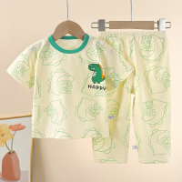 Children's short-sleeved suit pure cotton summer baby T-shirt boy's home clothes clothes girl's pajamas summer clothes children's clothes  Light Green