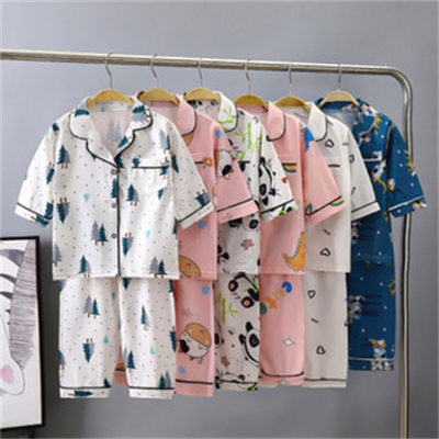 Summer home clothes pajamas for boys and girls new thin two-piece pajamas three-quarter sleeves and three-quarter pants