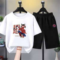 2024 New Summer Loose Anime Spider-Man Casual Sports Suit Men's and Women's Medium and Large Children's Suit Two-piece Set  White