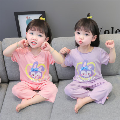 Ice silk thin breathable girls home clothes pajamas cute Stella Lou suit two-piece suit for small and medium children