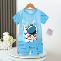Boys cartoon short-sleeved thin baby children's fashionable casual air-conditioned home clothes set  Light Blue