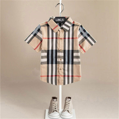 Camisa Oxford de algodão para meninos Camisa branca infantil Camisa xadrez britânica para meninos