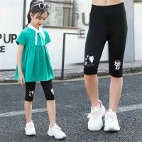 Children's simple and stylish tight stretch pants girls candy color thin cartoon shorts  Black