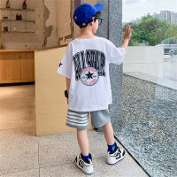 Boys' summer cotton T-shirt with handsome letters  White