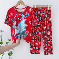 Boys' Fashion Pure Cotton Home Clothes Set Cartoon Trendy Brand 2-Piece Set  Red