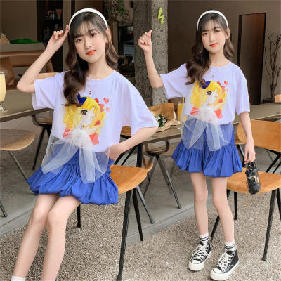 Two-piece cartoon character skirt suit for middle and large children