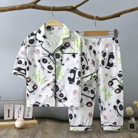 Summer home clothes pajamas for boys and girls new thin two-piece pajamas three-quarter sleeves and three-quarter pants  White