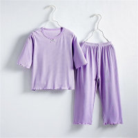 Girls solid color sweet ice silk suit thin home clothes  Violet