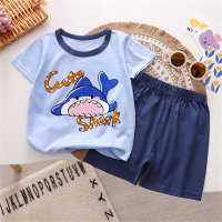 New summer children's clothing children's short-sleeved shorts pure cotton home clothes suit  Light Blue