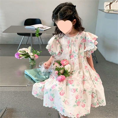Novo estilo coreano moda pastoral romântico crianças verão roupas infantis menina vestido de princesa