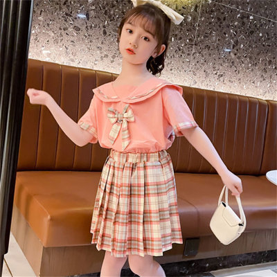 Mädchenanzug Sommer 2024 neuer Stil trendiger Internet-Promi-JK-Uniform-Mädchen-College-Stil Kinderanzug zweiteiliger Anzug