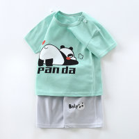 Nuevo estilo traje para niños pantalones cortos de manga corta ropa de algodón para niño traje de niña de verano versión coreana ropa de bebé ropa para niños  Verde