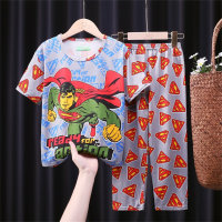 Boys Cartoon Cute Cotton Home Clothes Fashion Spider-Man Suit Pajamas Home Leisure 2-piece Set  Burgundy