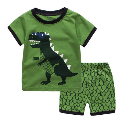 Conjunto de pijama infantil de manga curta com estampa de dinossauro de verão