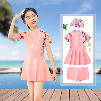 Children's swimsuit girls one-piece dress middle and large children baby split boxer pants conservative girl student swimsuit