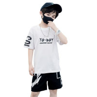 Boys' suit summer short-sleeved two-piece set trendy brand casual 2-piece set  White