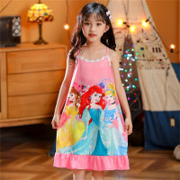 Camisón para niños, falda con tirantes de verano, pijamas de una pieza para el hogar con dibujos animados de princesa para niña  Multicolor