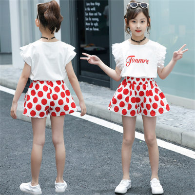 Children's clothing, girls' summer shorts, medium and large children's polka dot two-piece set