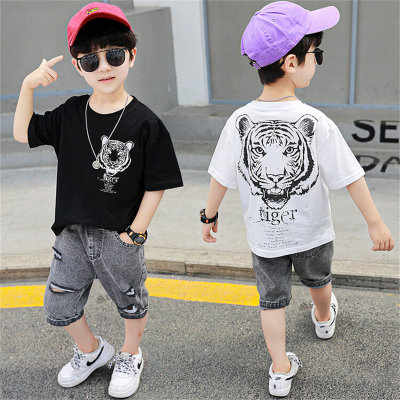 Boys' short-sleeved tiger suit, handsome thin two-piece set, trendy children's clothing for small and medium-sized children