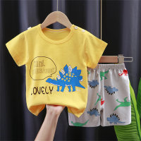 Traje de manga corta para niños, camiseta de verano, ropa de casa de algodón puro para niños  Amarillo