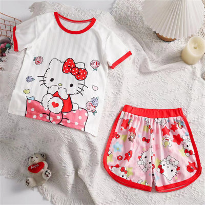 Cute and sweet children's short-sleeved pajamas summer set for girls