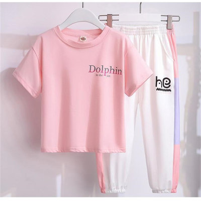 Girls summer Korean style suit 2023 new style ice silk fashionable anti-mosquito pants for older children thin short-sleeved trendy