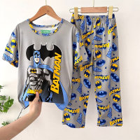 24 new children's pajamas boys and girls summer thin short-sleeved trousers boys children summer children air conditioning home  Yellow