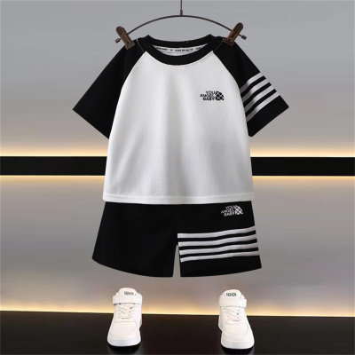 Children's Sports Suit Summer Casual Striped Contrast Color Daily Home Clothes Suit