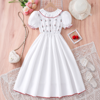 فستان بناتي 2 كم منتفخ فستان زهري وجه طفل فستان أميرة جميل للأطفال  أبيض