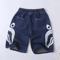 Boys' new summer casual straight-leg loose shark denim mid-length shorts  Deep Blue