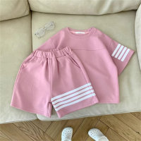 Set of summer clothes for boys and girls, medium and large children's summer short-sleeved shorts two-piece suits, children's short-sleeved summer clothes, fashionable  Pink