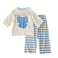 MYSIS Spring Clothes Children's Modal Cartoon 7-Point Home Clothes Set, Big Children's 9-Point Pants, Pajamas, and Air-conditioned Clothes  Blue