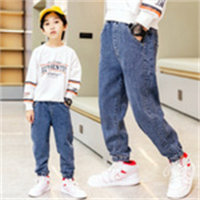 Boys' jeans 2023 spring and autumn new children's clothing manufacturers wholesale small, medium and large children's boys' students' children's pants  Deep Blue