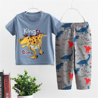 Children's short-sleeved summer trousers suit for boys and girls, cotton and western-style two-piece suit, Korean version, medium and large children's T-shirt, children's clothing  Light Blue