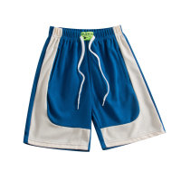 Pantalones cortos informales de pierna ancha de cinco puntos para niños y niñas, pantalones geniales con bolsillos laterales a juego de colores a la moda  Azul