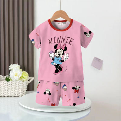 2-piece set of girls' pure cotton cartoon cute and sweet short-sleeved thin air-conditioned home clothes set