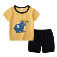 Boys' fashionable color-blocked short-sleeved pure cotton home wear two-use suit  Yellow