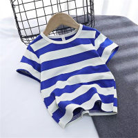 Children's short-sleeved striped T-shirt niche new summer clothes for boys and girls half-sleeved children's clothing trendy loose round neck top T  blue strips