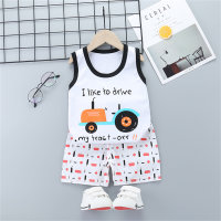 Children's vest suit boy's pure cotton sleeveless summer home wear outing suit  White