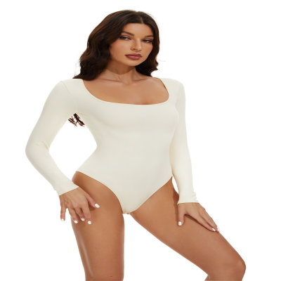 Long-sleeve square neck seamless body-shaping one-piece