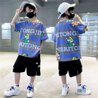 I ragazzi estivi si adattano ai vestiti estivi alla moda per bambini in stile estivo coreano sciolto casual vestito a due pezzi alla moda  Blu