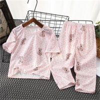 Girls new children's mid-sleeve full-print home clothes  Pink