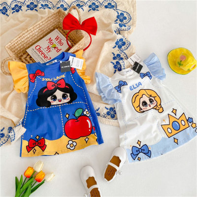 New style girls princess style dress short sleeve flying sleeves Elsa home clothes outer wear dress