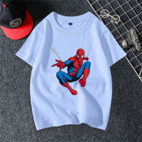 Nuevas camisetas de manga corta de verano para niños y niñas de Spider-Man para niños medianos y grandes, camisetas deportivas de media manga de algodón puro, camisas de fondo  Azul