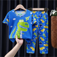 Children's pajamas for boys and girls summer thin short-sleeved trousers for boys and children's home clothes  Blue
