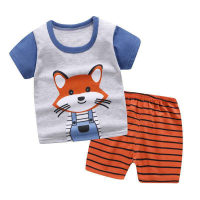 Children's striped cotton breathable T-shirt summer short-sleeved shorts suit casual daily home clothes pajamas  Multicolor