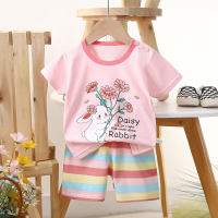 Summer cute girls' short-sleeved cotton home clothes  Pink