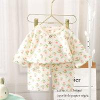 Pijama infantil de verão, manga três quartos, roupas para casa, meninos e meninas, roupas com ar condicionado  Multicolorido