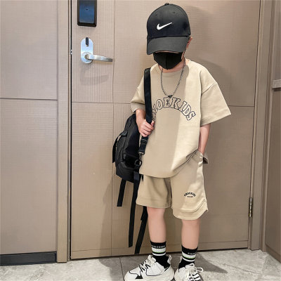 Boys American street suit 2023 summer new medium and large children's style hip-hop sweatshirt shorts two-piece suit